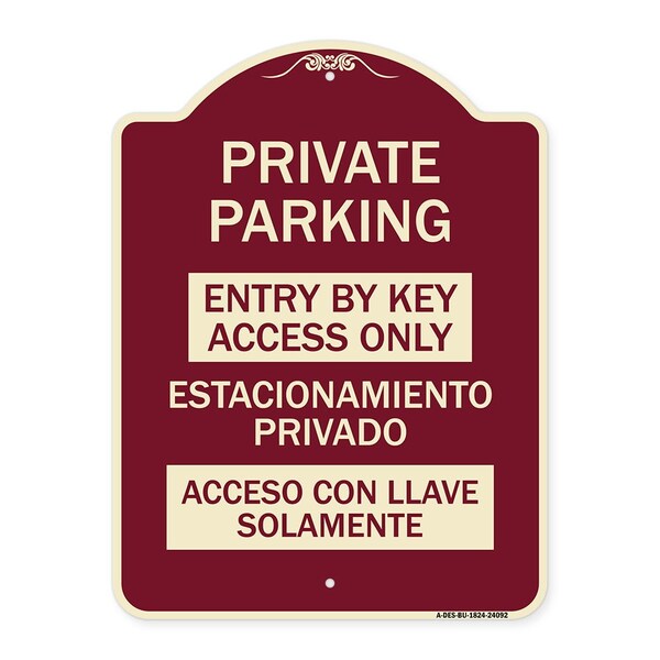 Signmission Entry by Key Access Estacionamiento Privado Acceso Con Llave Solamente Alum, 24" H, BU-1824-24092 A-DES-BU-1824-24092 - main